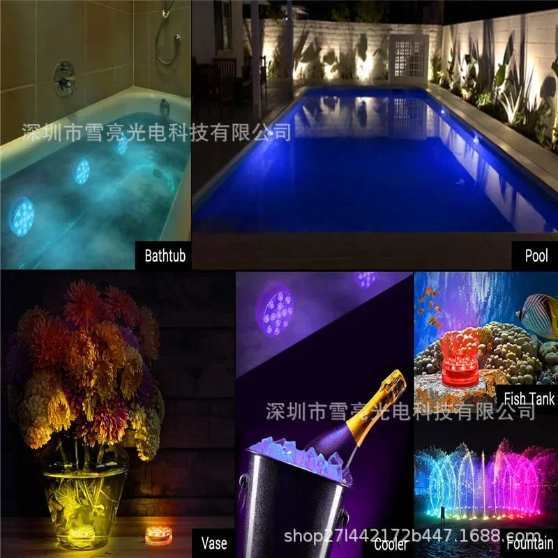 Updated IP68 RGB Submersible 13LED Underwater Light with Remote Control Underwater Pool Light Bright Lamp for Pond/Pool/Aquarium