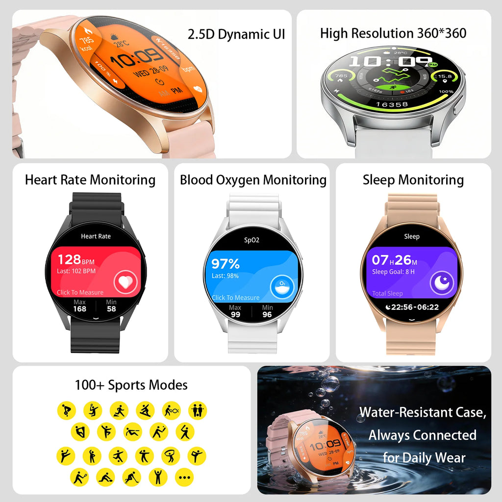 Men's and women's smartwatches, wireless dialing, fitness trackers, compatible with IOS and Android wearable smart wristbands