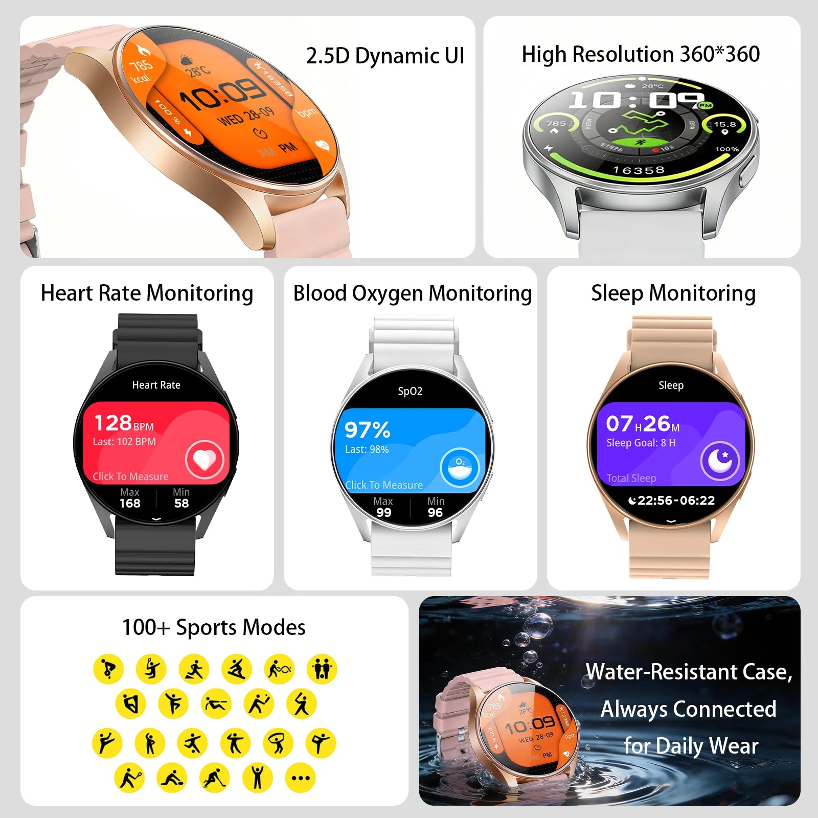 Men's and women's smartwatches, wireless dialing, fitness trackers, compatible with IOS and Android wearable smart wristbands