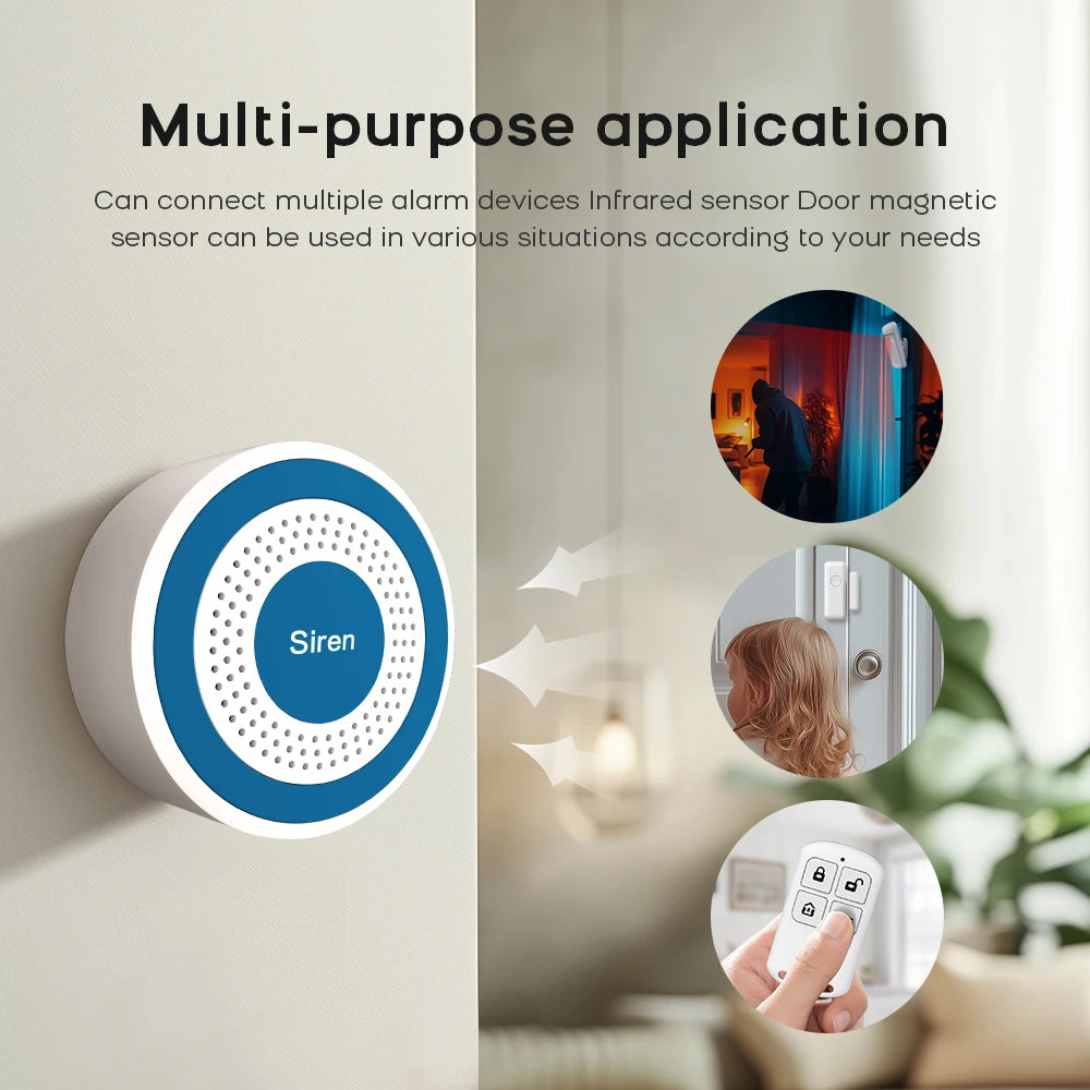 Tuya Smart Life App WiFi Smart Home  Alarm System Kit Wireless 433MHz Door Sensor Siren for Garage Office Security  Protection