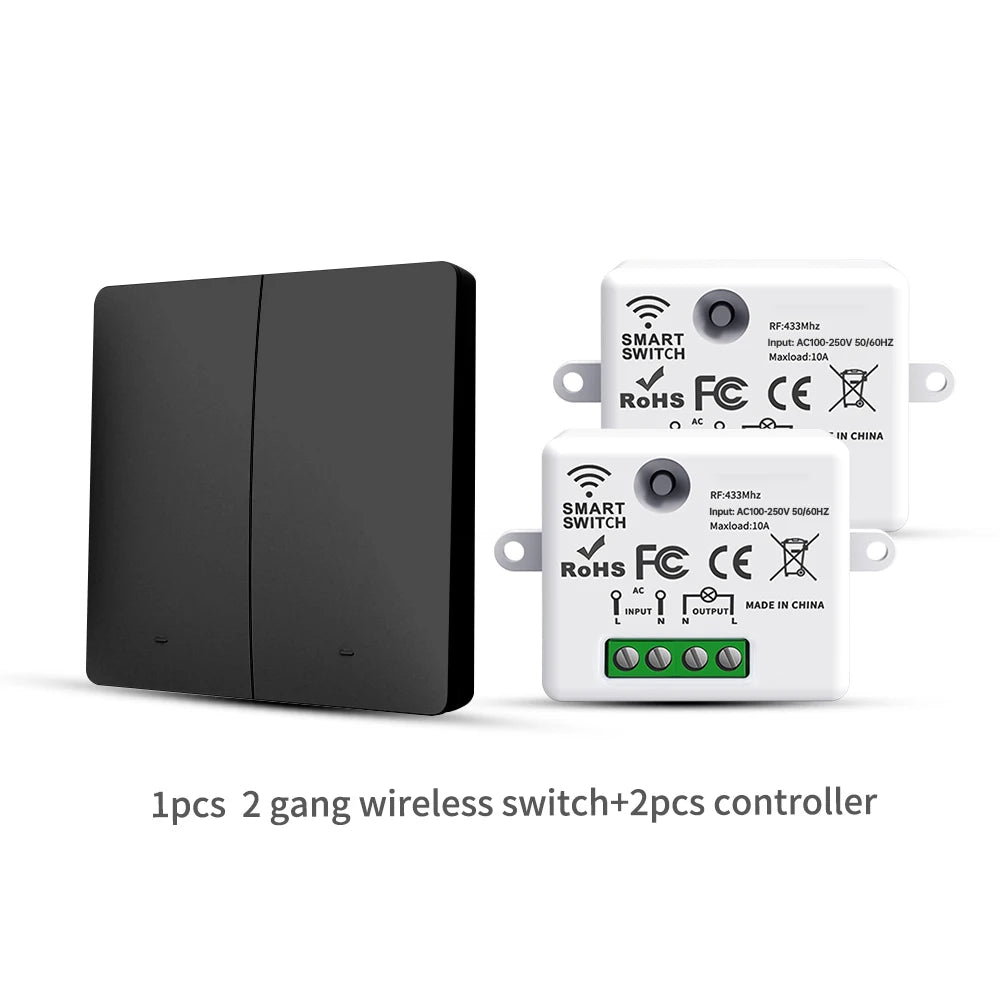 RF433 Self-Powered Wireless Light Switch, Kinetic Energy No Battery,Long Range Wall-Penetrating Signal, Easy Retrofit for Home