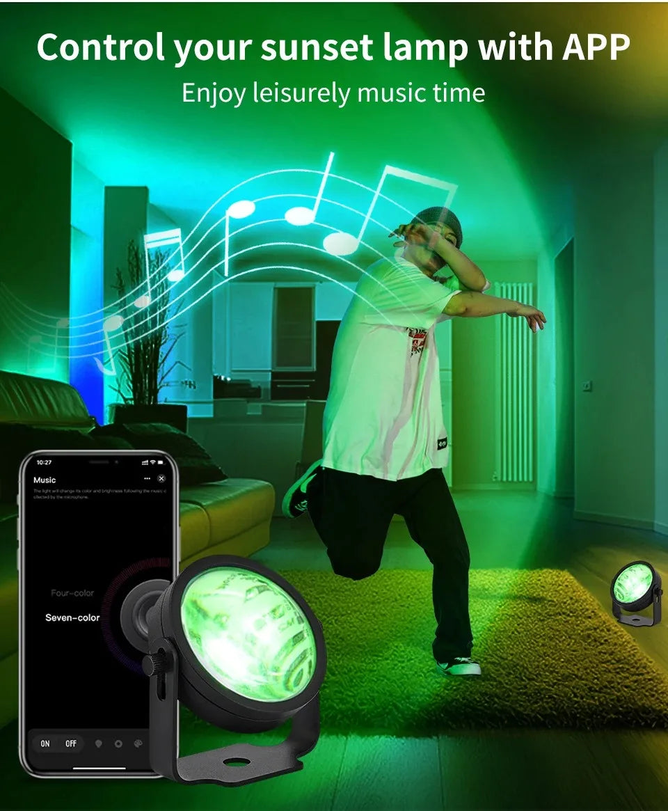 Tuya Smart Led Sunset Projector Lamp Smart Life App IR Remote Control RGB Atmosphere Spotlight Night Light for Party Photography