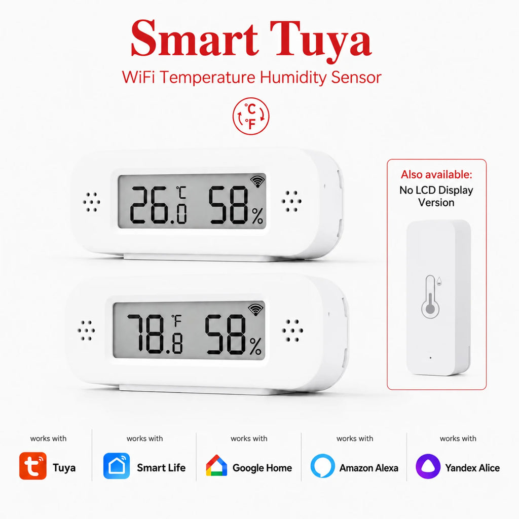 Tuya WiFi Temperature Humidity Sensor °C/°F Switchable Smart Home APP Remote Alarm Works with Alexa Google Home Yandex Alice