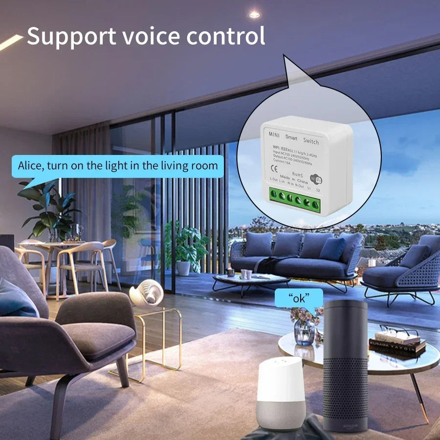 16A 20A Tuya WiFi Smart Switch RF 433Mhz Relay Breaker Module 2-Way Control Smart Life App Remote Works with Google Home Alexa