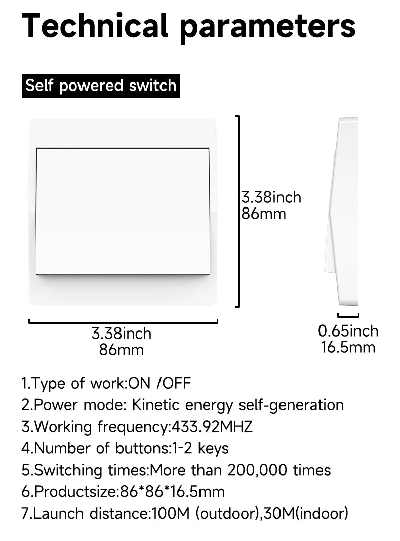 Self-Power Generation Wireless Switch IP44 Waterproof no battery household remote control Push button Wall Light switch
