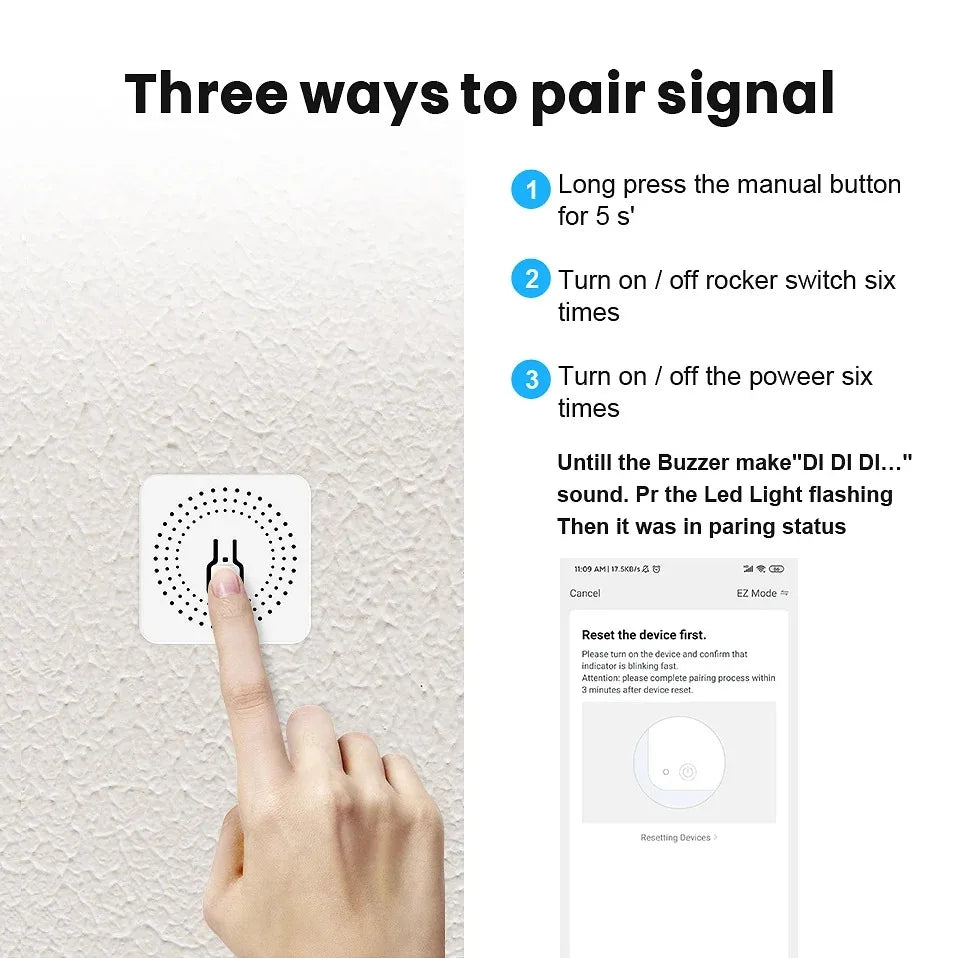 16A Wifi Mini Smart DIY Light Switch Works with Tuya Smart Life APP 2 Way Wireless Control Smart Home Alexa Alice Google Home