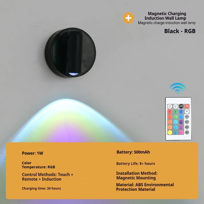LED Light Magnetic Rechargeable Wall lamp Spotlight Atmosphere Light  No Punch Reading Light Touch Switch Dimmable Bedside Lamp