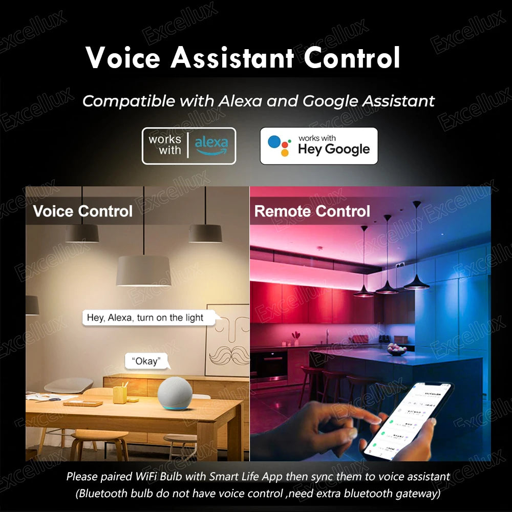 Tuya E27 Led Bulb Bluetooth WiFi Smart Led Lamp App Control 15W RGB C+W Led Light Bulbs Works With Amazon Alexa Google Assistant