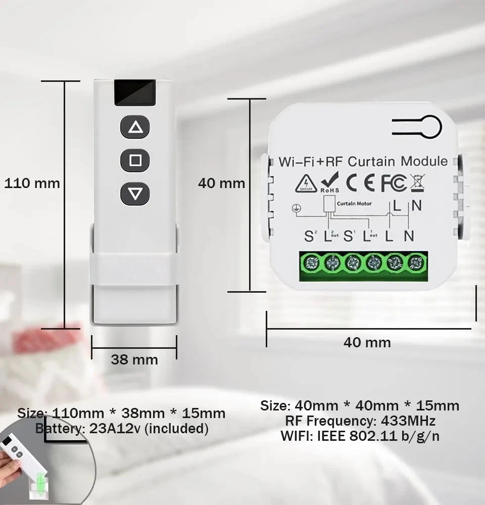 Tuya WiFi Smart Curtain Switch Roller Blinds Shutter Module 433MHz RF Remote Control Works With Alexa Google Home Assistant