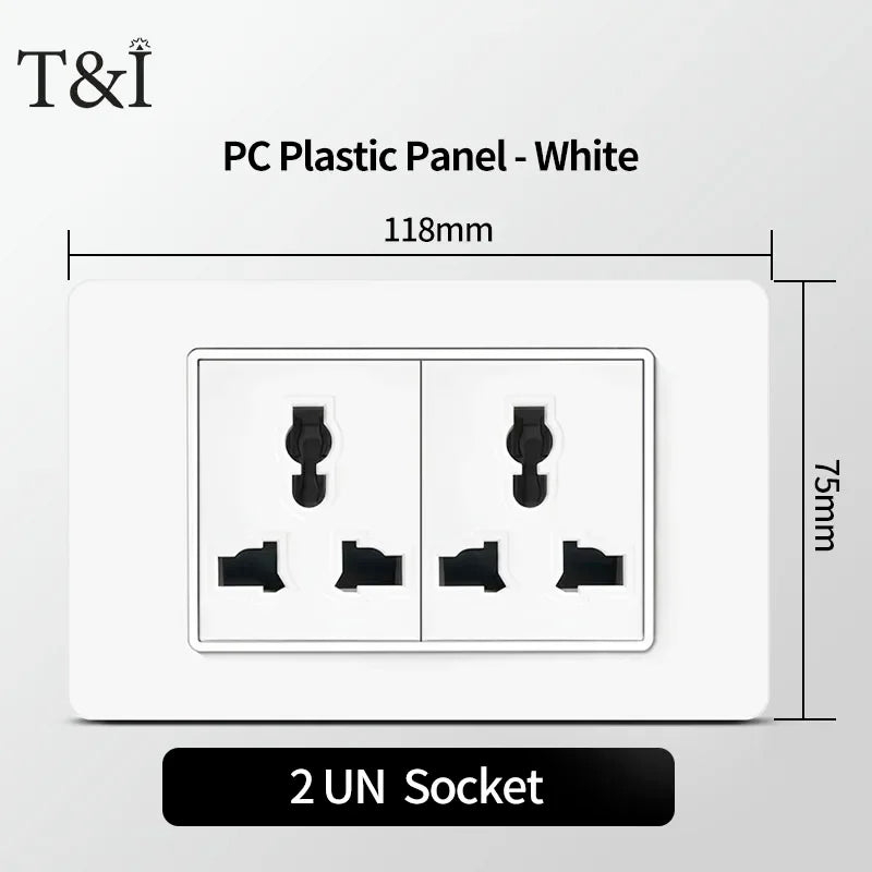 118 PC Plastic Panel Socket USB Type-C 20W Fast Charging Italy Chile Smart Wall Outlet Plug White Light Switch Home Office