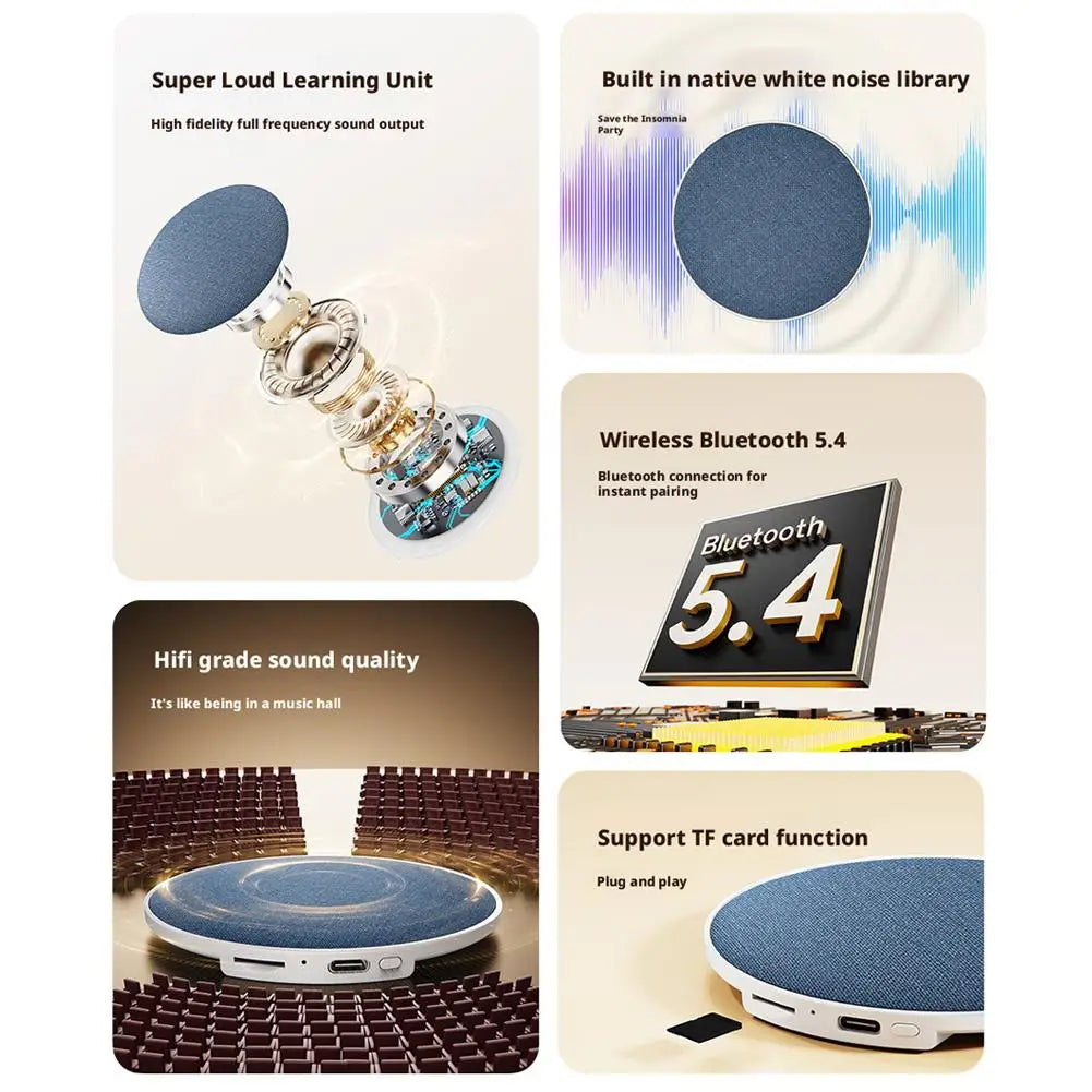 1PC White noise pillow speaker for Home Small Bluetooth Speaker with Built-in Audio for Music Novels Sleep Enhancement Device