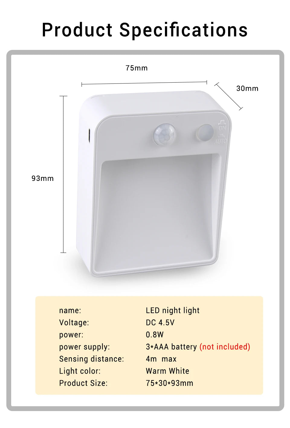 LED Night Light PIR Motion Sensor Night Lamp Wireless Detector AA Battery Powered Wall Lamp Auto On/Off Cabinet Stairs Lighting
