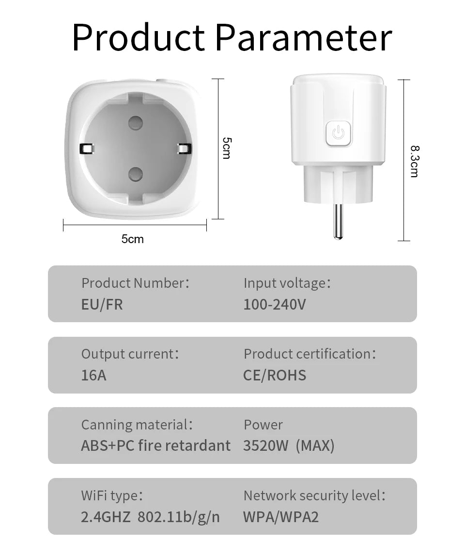 SIXWGH Smart Home Socket WiFi 16A EU/FR Plug Outlet Cozylife Remote Control Timer Power Monitor Support Voice Google Home Alexa