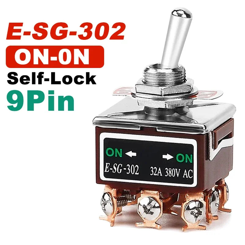 2/3/4/6/8/9/12Pin E-SG Toggle Switch 32A 250VAC Rocker Switch Self-Locking E-SG Power Switch with Brass Screw Foot Pin