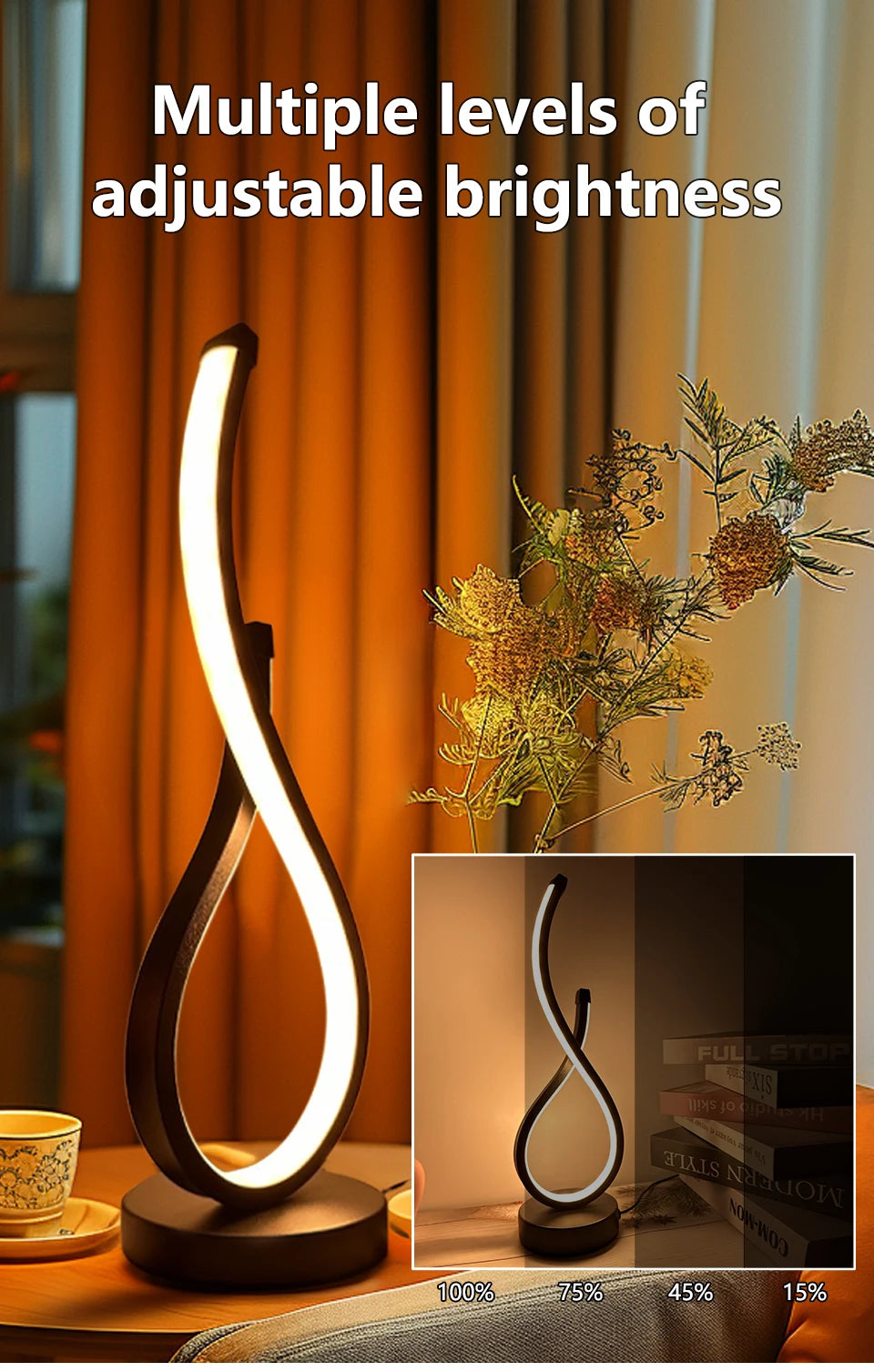 LED Night Table Lamp Modern Spiral Dimmable Bedside Bedroom Lamps Nightstand Desk Lamp Night Light for Living Room Home Office