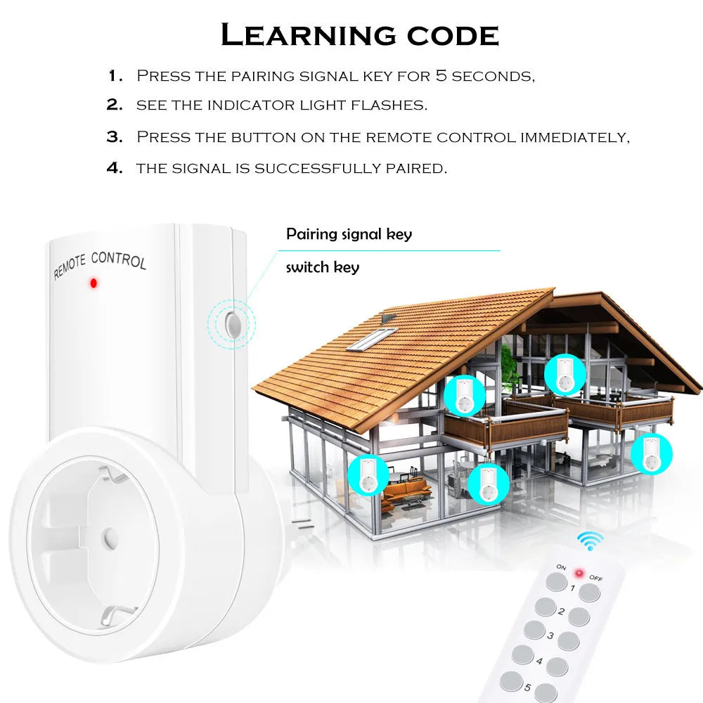 Wireless Smart Remote Control Power Outlet Light Switch Plug Socket Power Outlet Socket EU Plug with Remote Control