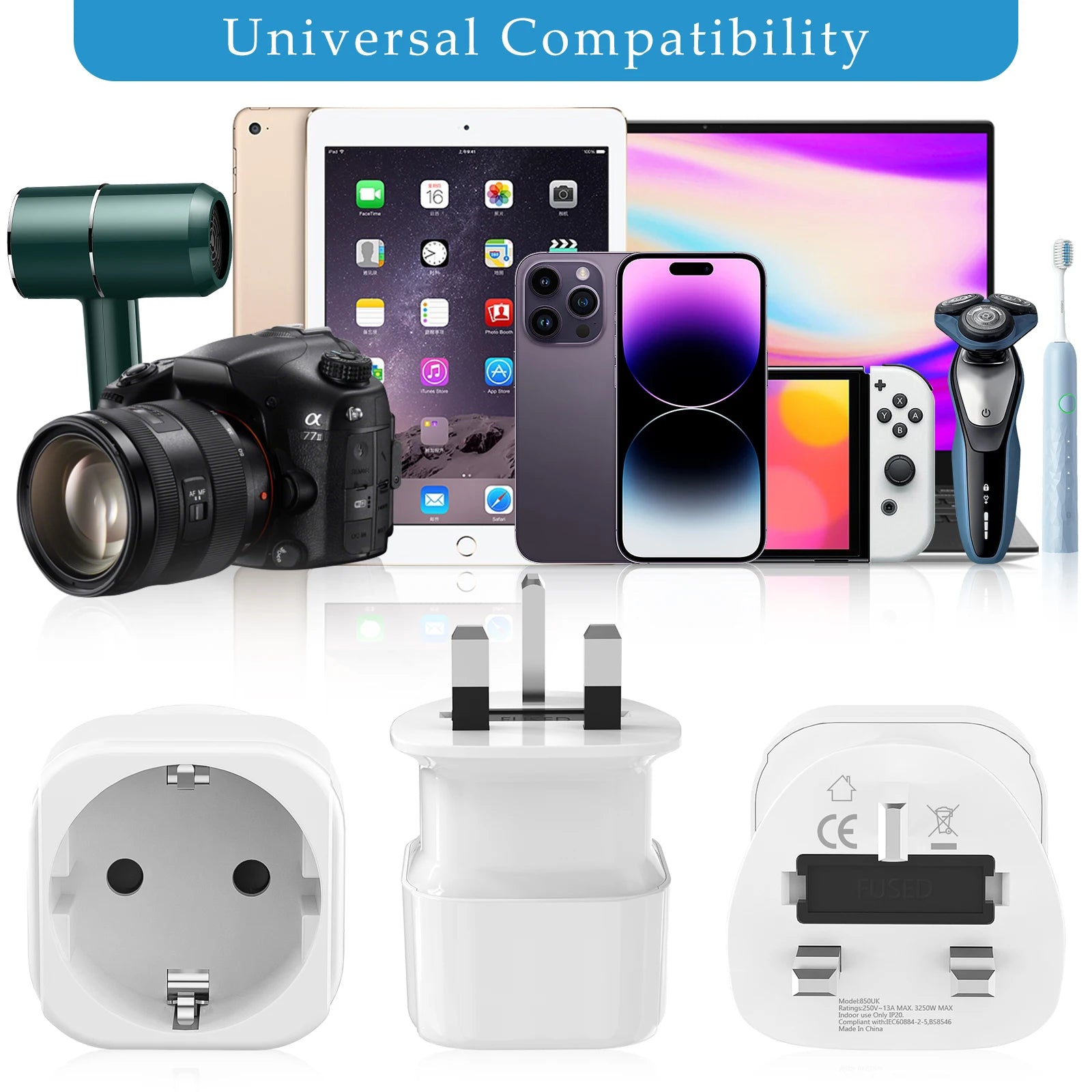 1/2pcs UK Travel Adapter, EU To UK Plug Adapter wall charge British Travel plug UK Power Converter Electrical Socket