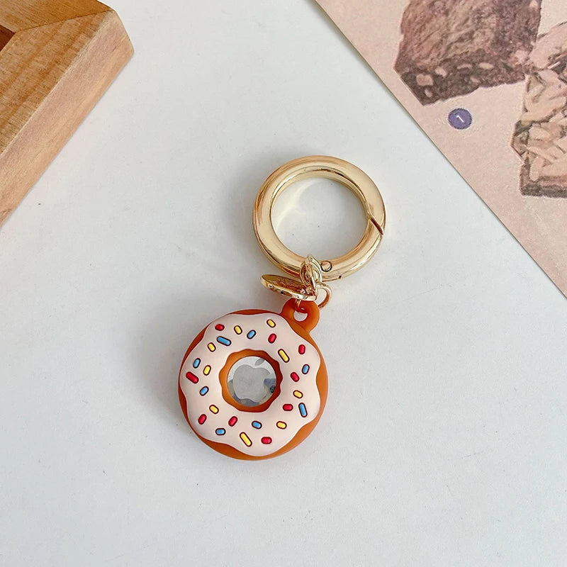 Silicone Keychain for Apple Airtags Case Protective Cover Tracker Accessories Shell Anti-scratch Air Tag Cartoon Donut Holder