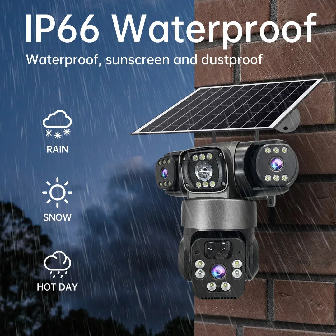 15MP IP Wifi Camera Wireless Solar Camera PTZ 3 Lens Outdoor Waterproof 10X Zoom Night Vision PIR Human Detect Security Camera