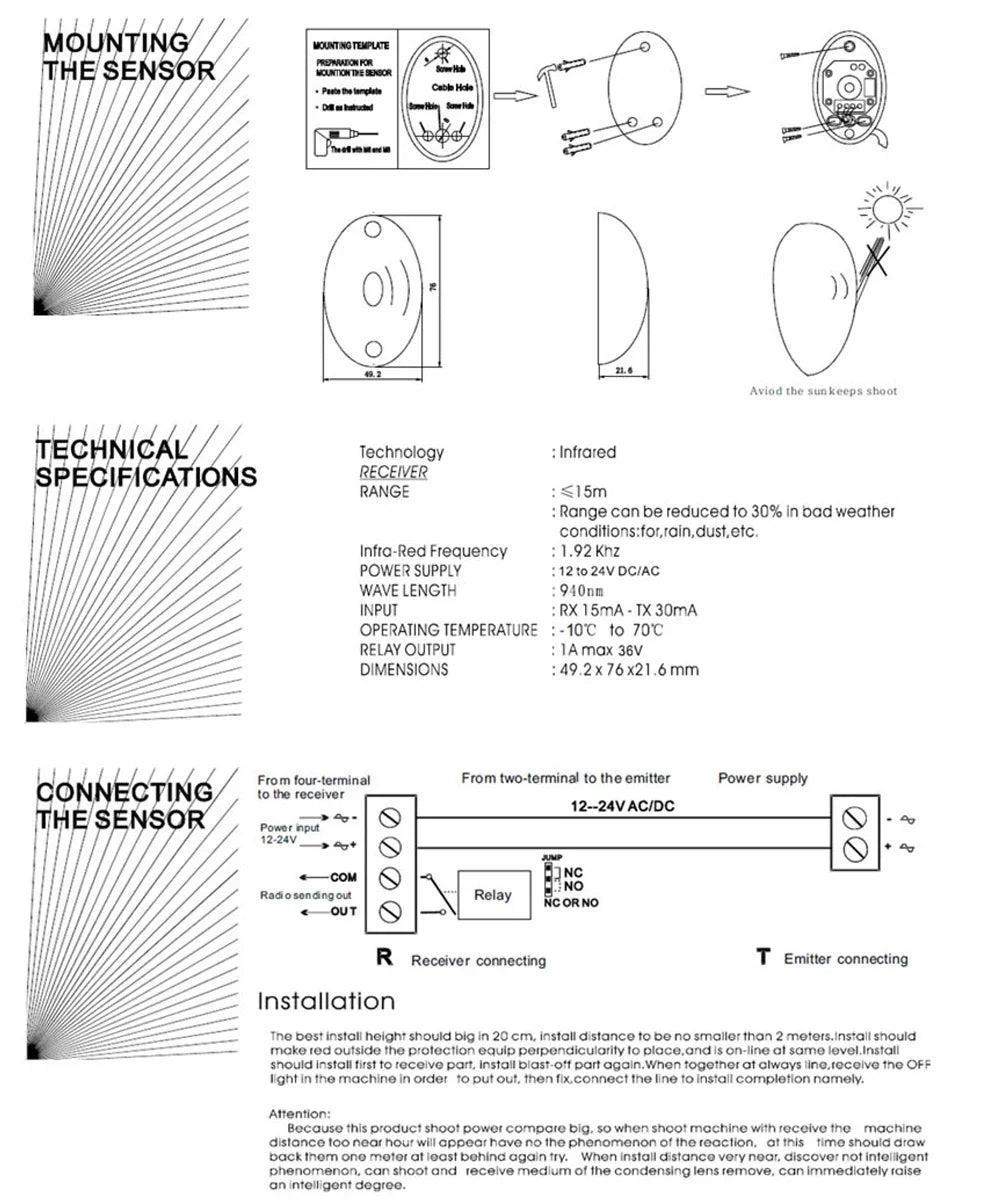Sensor Infrared Safety Beam Photocell Detector for Garage Gate Door DOORHAN DITEC ATA Photocell For Gate