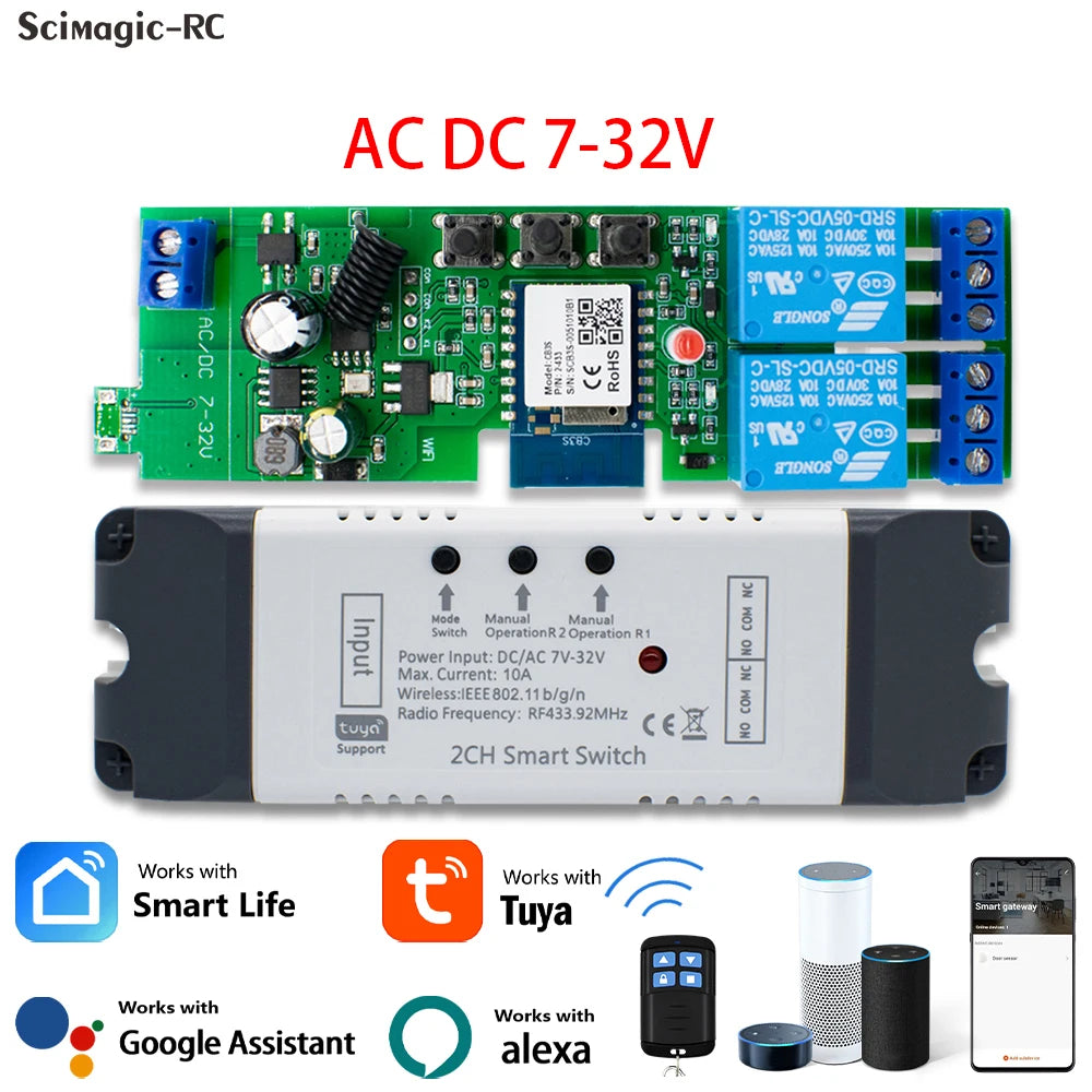 Tuya Smart Wifi Switch Module 12V 32V 220V RF 433 Radio Remote Control 1/2/4 Channels Relay for Alexa Google Home Smart Life