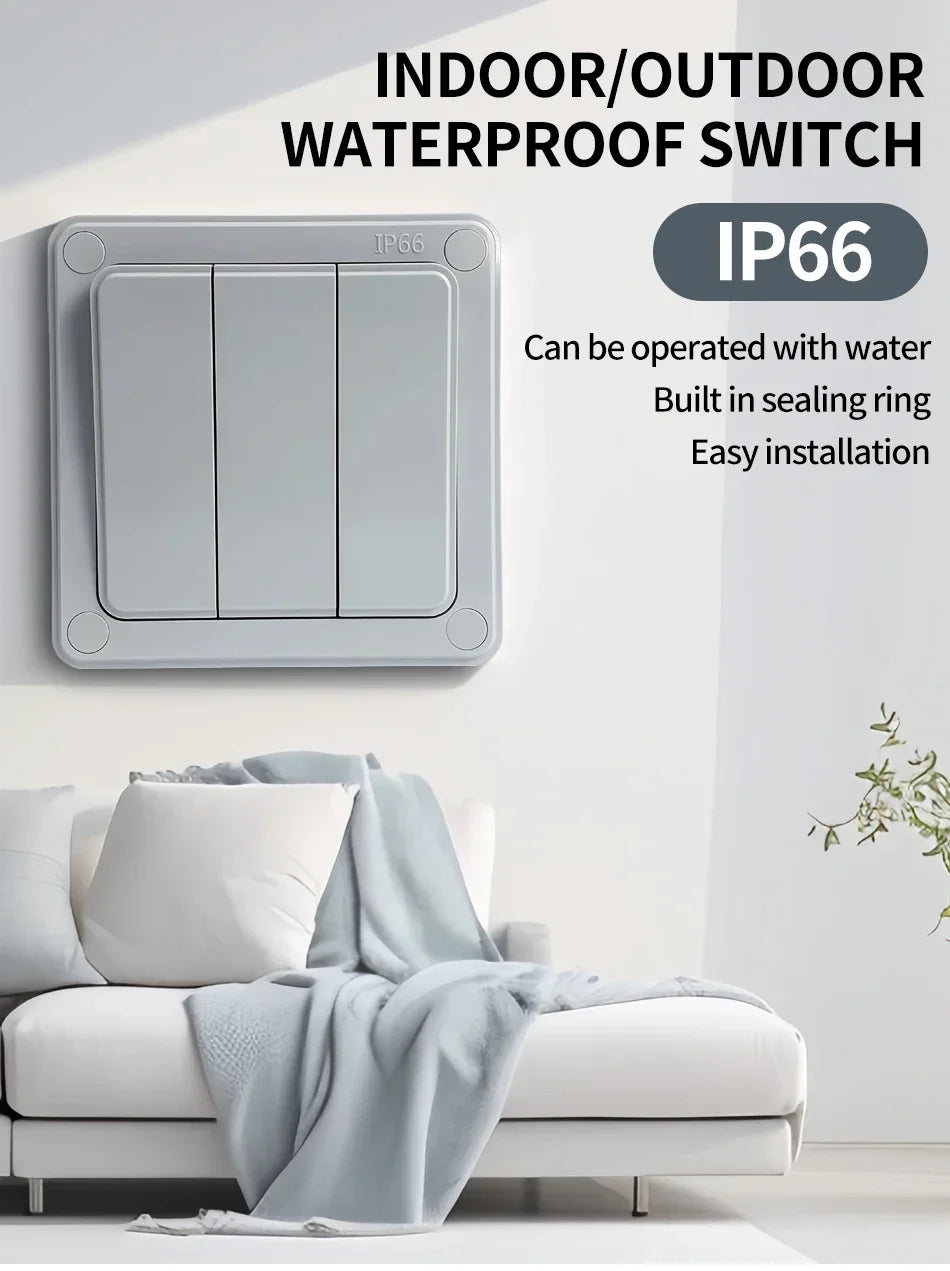 IP66 Rated Outdoor Wall Switch - 16A Weatherproof Push Button, 1/2/3 Gang for Home, Garden & Exterior Electrical Applications