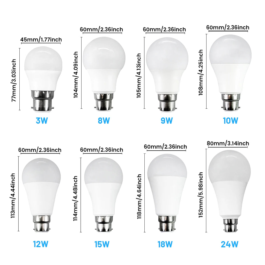 4PCS LED Bulb B22 Lamps 80-100LM/W 3W 8W 9W 12W 15W 18W 24W AC 220V 240V Lampada Light Bulbs LivingRoom Home Indoor LED Bombilla