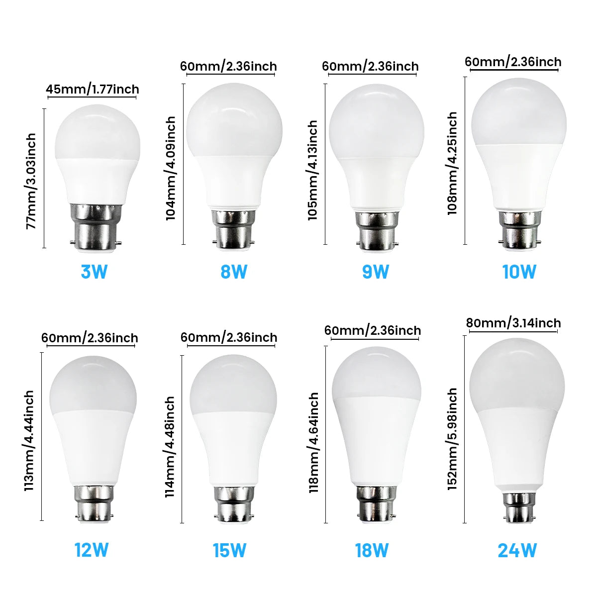 4PCS LED Bulb B22 Lamps 80-100LM/W 3W 8W 9W 12W 15W 18W 24W AC 220V 240V Lampada Light Bulbs LivingRoom Home Indoor LED Bombilla