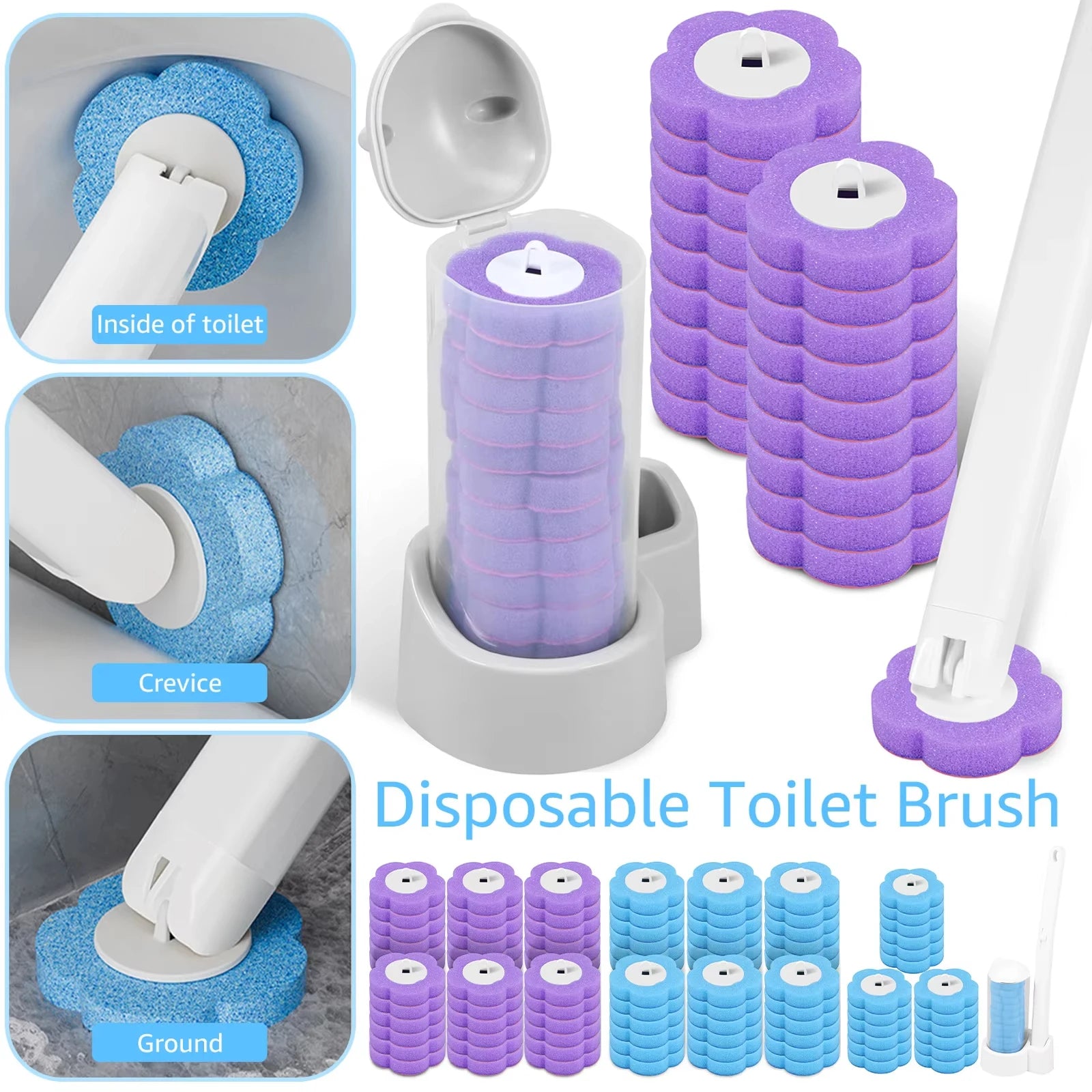 Upgrade Toilet Brush Kit with Disposable Replacement Heads, Long-Handle Hygienic Bathroom Cleaning Brush for Home WC Accessories