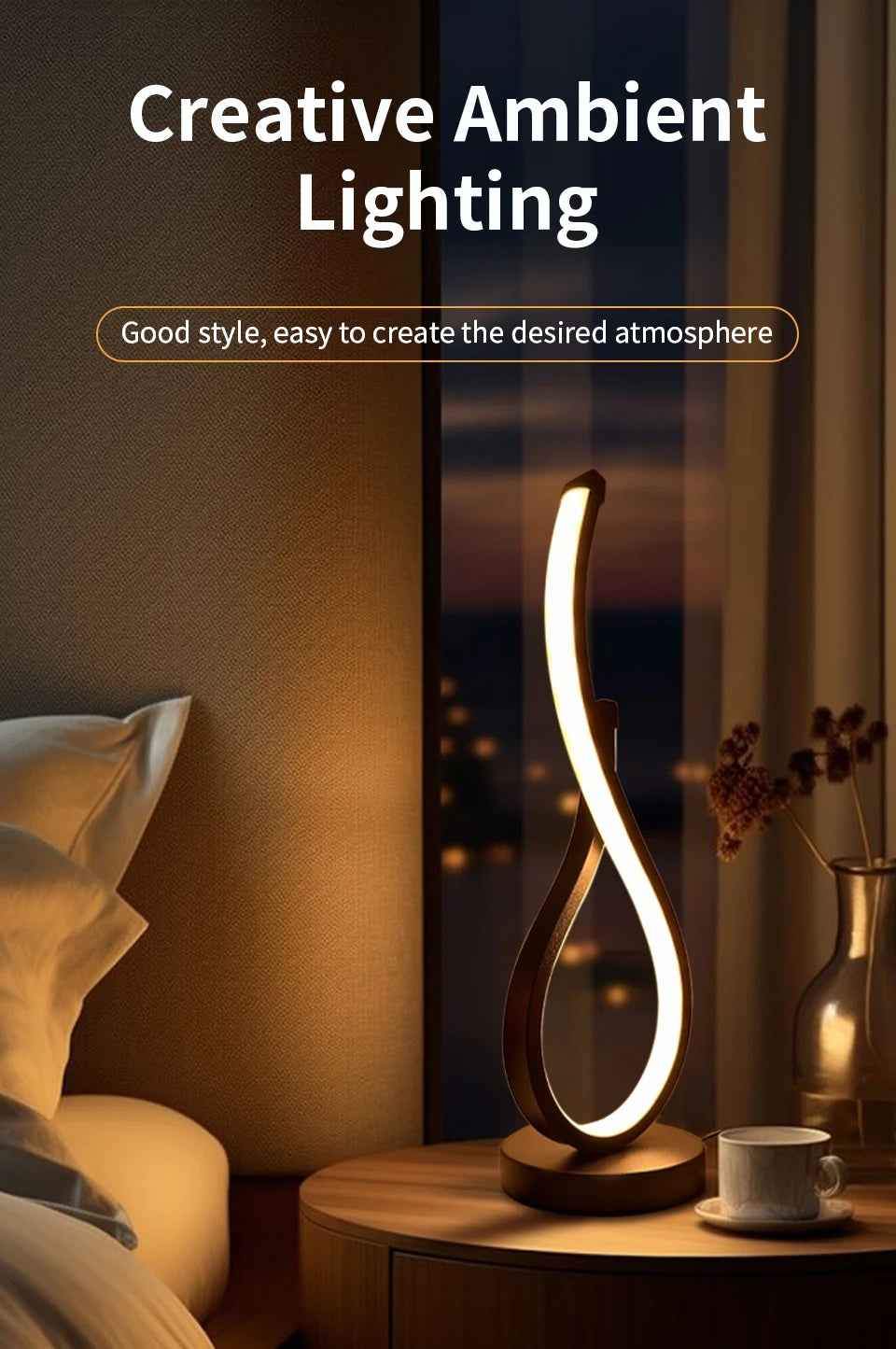 LED Night Table Lamp Modern Spiral Dimmable Bedside Bedroom Lamps Nightstand Desk Lamp Night Light for Living Room Home Office