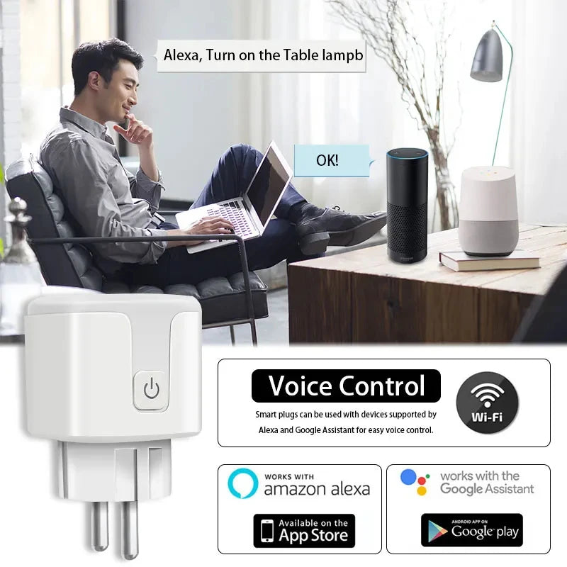 16A/20A Smart Plug WiFi Socket EU With Power Monitor Timing Function  Works With Tuya Smart Life APP Control Alexa Google Home