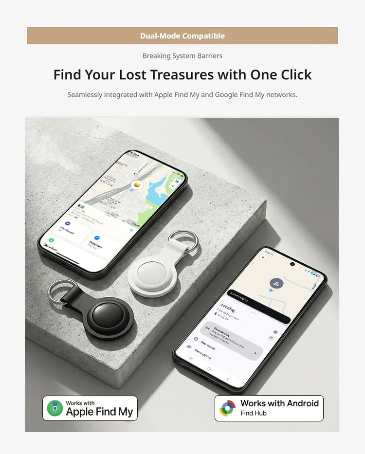 2-in-1 Dual Mode Anti-lost Tracker for Android & iOS Item Finder Waterproof Pet Dog GPS Tag for iPhone Devices with Google
