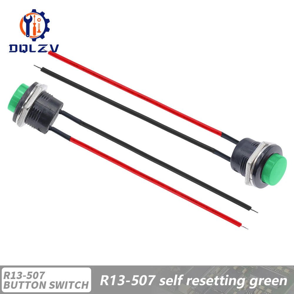 Momentary Push Button Switch With Cable 16mm 6A/125VAC 3A/250VAC Round Switches R13-507 BLACK RED GREEN WHITE BLUE YELLOW