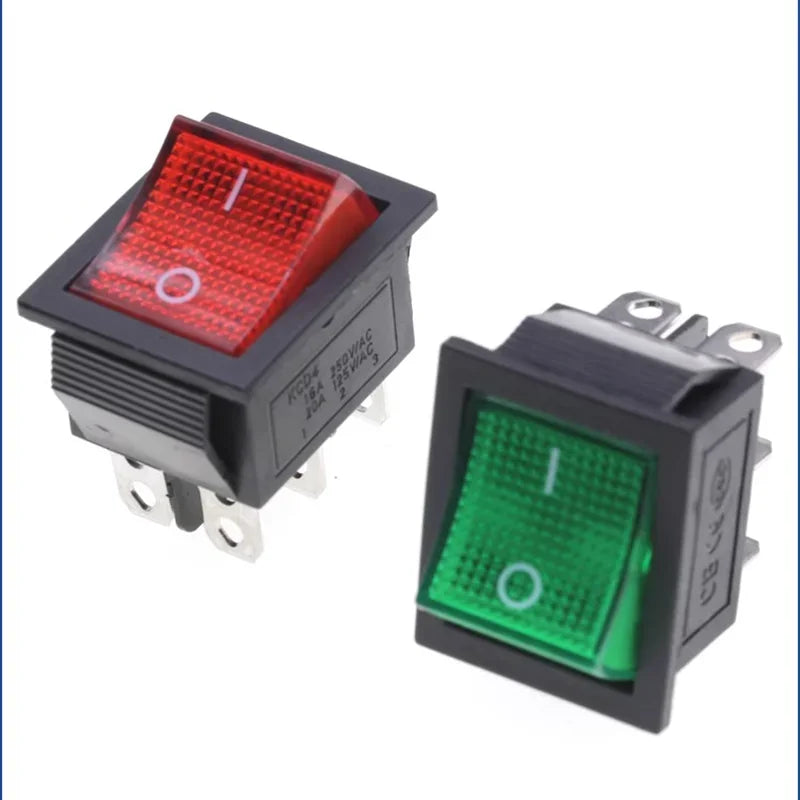 5PCS KCD4 Rocker Switch On Off with Led 4 16A 250V 220V Small 6Pin 4Pin Light for 2 Position Lamp 10A Rocket