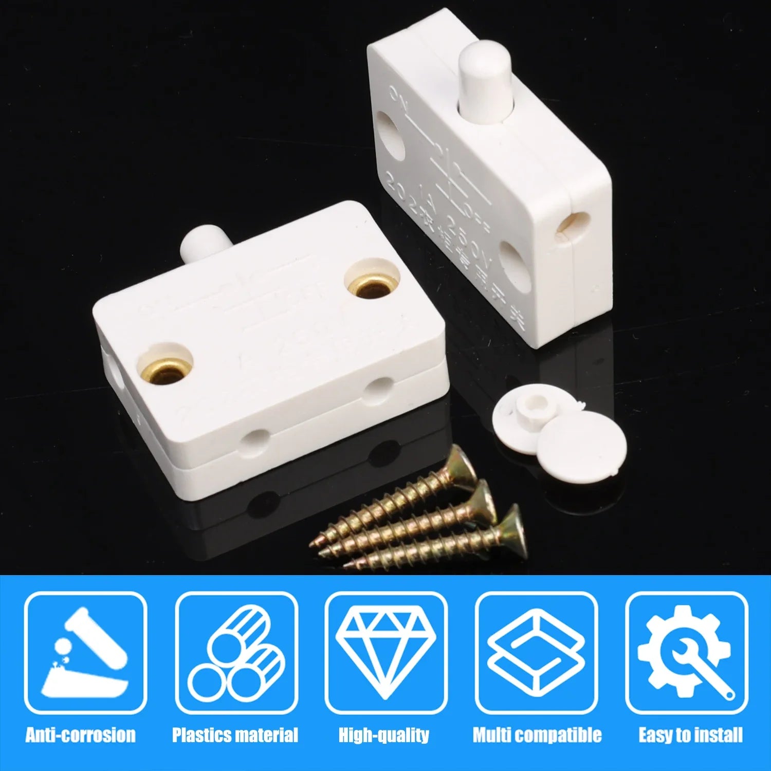 Wholesale Automatic Reset Cabinet Light Control Switch Wardrobe Closet Pantry White Black Normally Closed Lamp On Off Switch