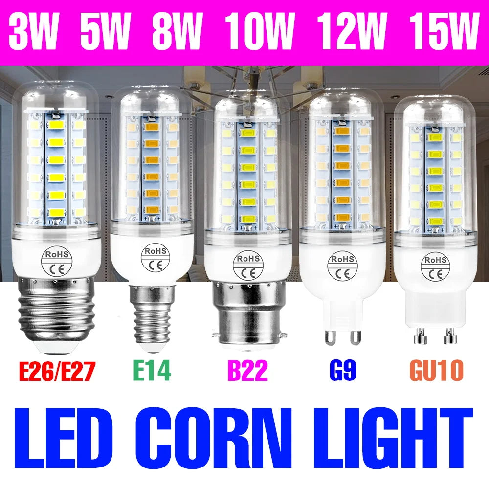 15W E27/E26 LED Corn Bulb AC220V E14 Ceiling Lamp GU10 Chandelier B22 Spotlight G9 Balcony Home Office Meeting Indoor Lighting