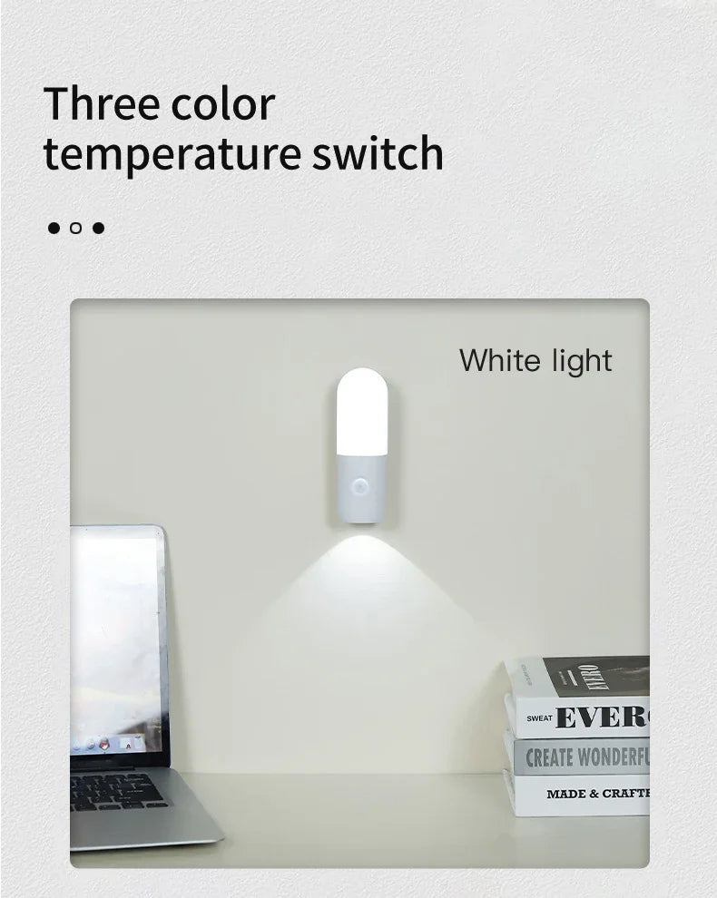 3 Colors Dimmable Spotlights 2 in 1 LED Night Light with Motion Sensor Rechargeable Magnetic Wall Lamp for Bedroom Hallway Stair