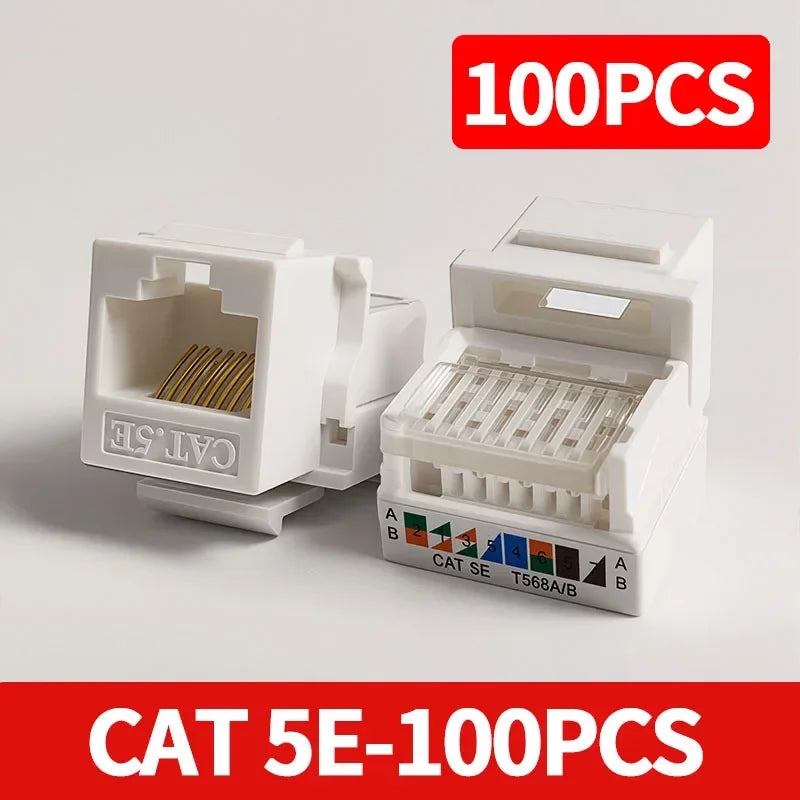 10/100Pcs Tool-Free Keystone Jack CAT5E  RJ45 Ethernet Wall Plate - U/UTP Network Module Adapter for Home/Office/Data Center