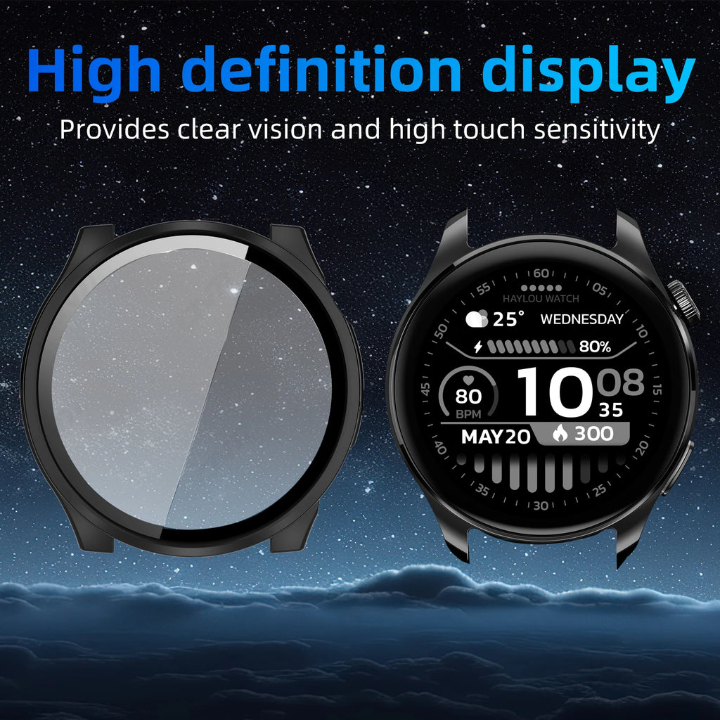 Glass+Case for Haylou Watch 4S Tempered Glass Anti-scratch Screen Protector & Hard PC Protective Bumper Covor Accessories