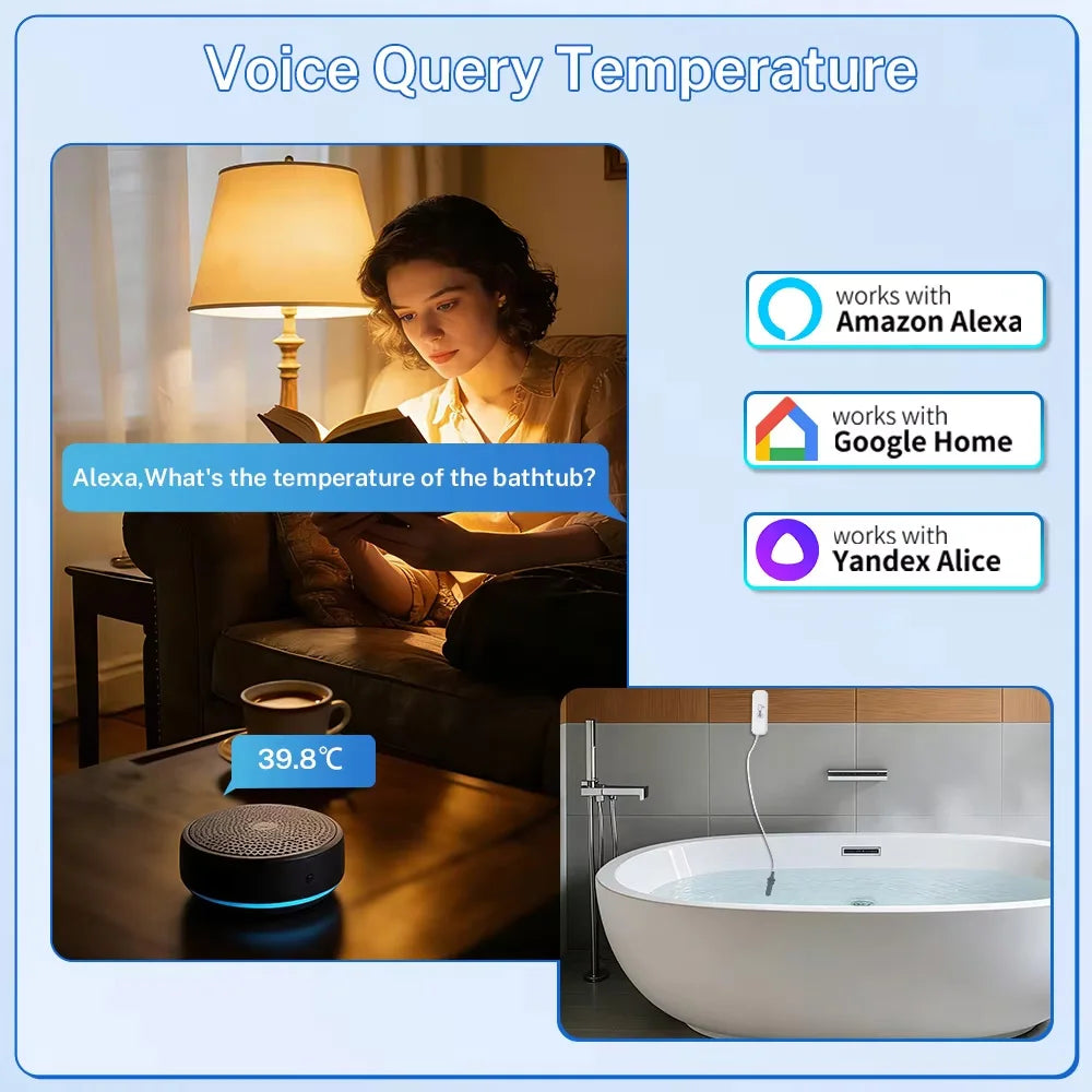 Tuya Zigbee WiFi Temperature Humidity Sensor with External Probe, Smart Home Compatible with Smart Life Google Home Alexa