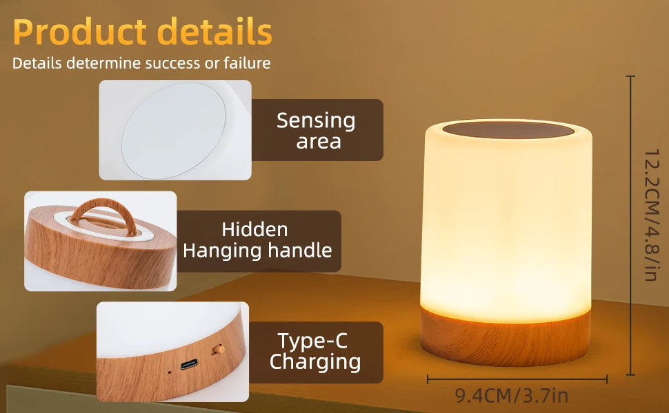 16 Colors Night Light Smart Touch Bedside Table Lamp RGB USB Rechargeable Desk Lamp Bedroom Decoration Gift Dining Table Light