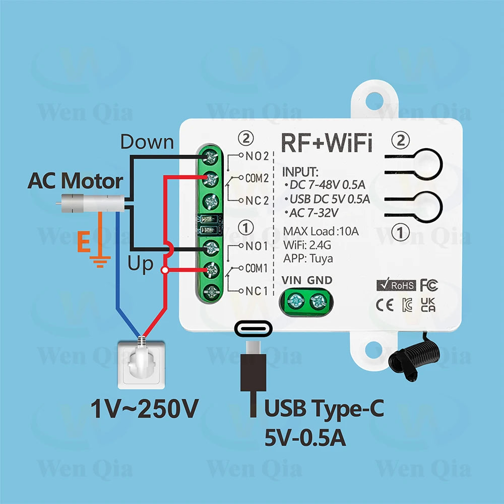 2CH Smart Light Switch Tuya,WiFi & RF Remote Control Module,USB 5V DC 12V 24V 48V,work with Alexa Google Home,for Lamp Fan Motor