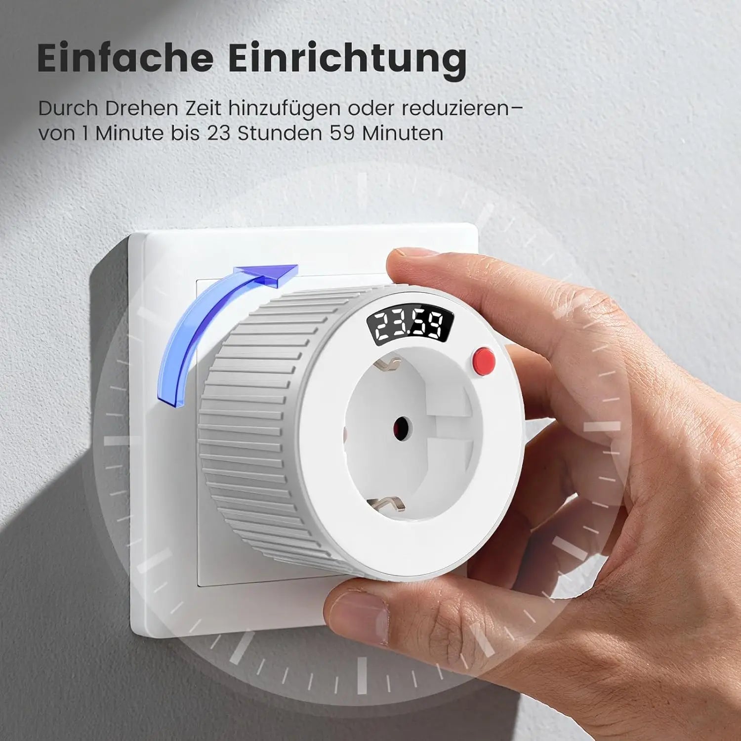 EU plug Digital Countdown Timer, Timer Socket with Integrated LED Display, 1 Min-24H Countdown Timer 16A 3680 W for Heaters
