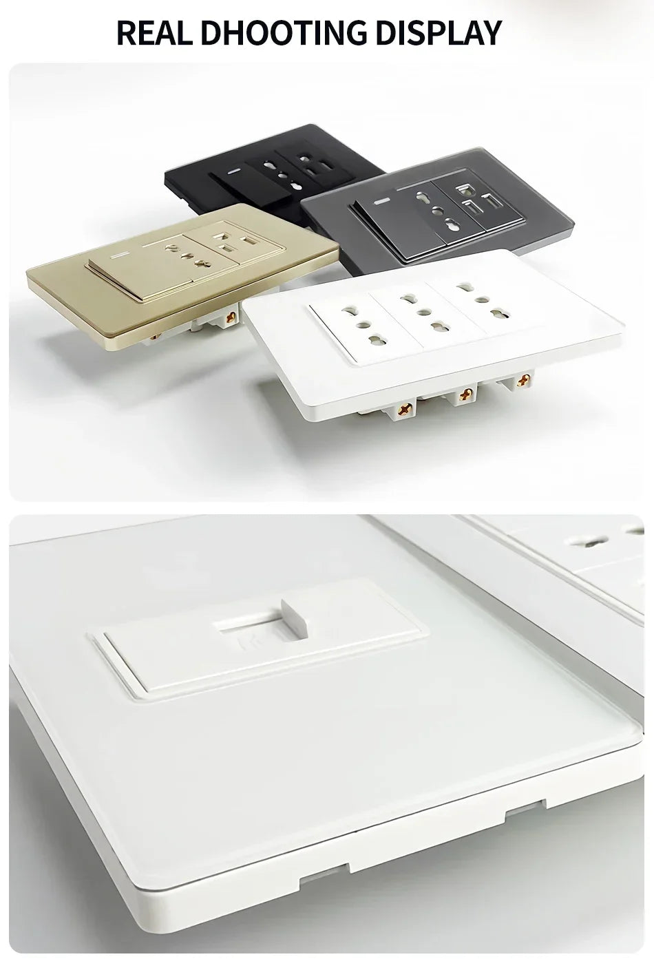 US MexicoSeries Tempered Glass Panel Plate Power Wall Socket USB Type-C Outlet Light Switch 2Way Control Home Office 110V