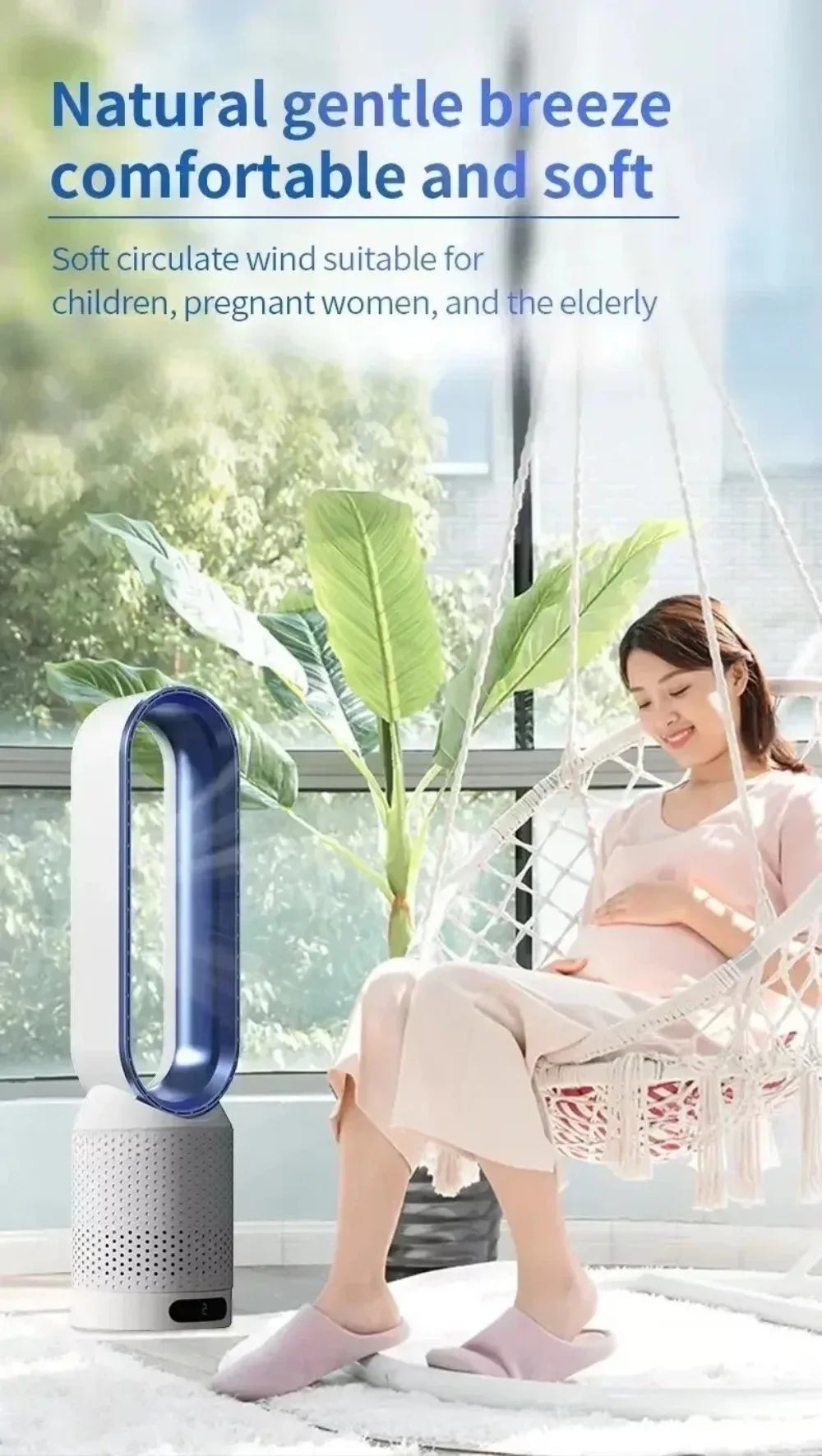 Smart Bladeless Fan with Remote Control 8 Gear Wind Speed Intelligent Timing 90° Oscillating Quiet Cooling Fan for Home Office