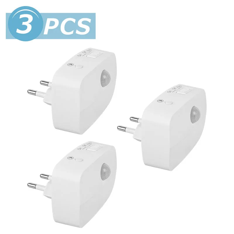 Wireless LED Motion Sensor Night Light Plug In Motion Detector Bedroom Staircase Closet Bedside Night Lamp 220V Battery Powered