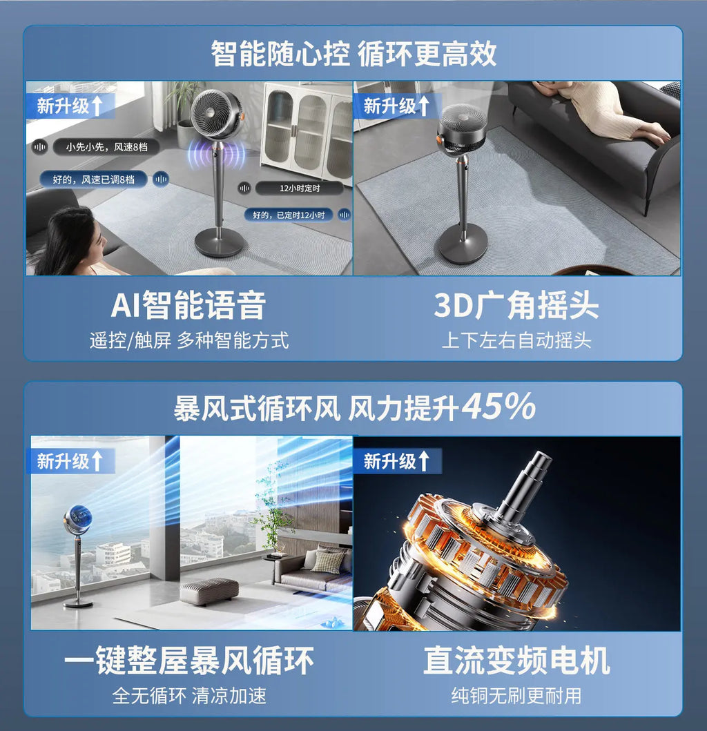 Smart Voice Control Tower Fan with Aromatherapy Energy Saving 12H Timer Adjustable Stand Pure Copper Motor Air Circulator