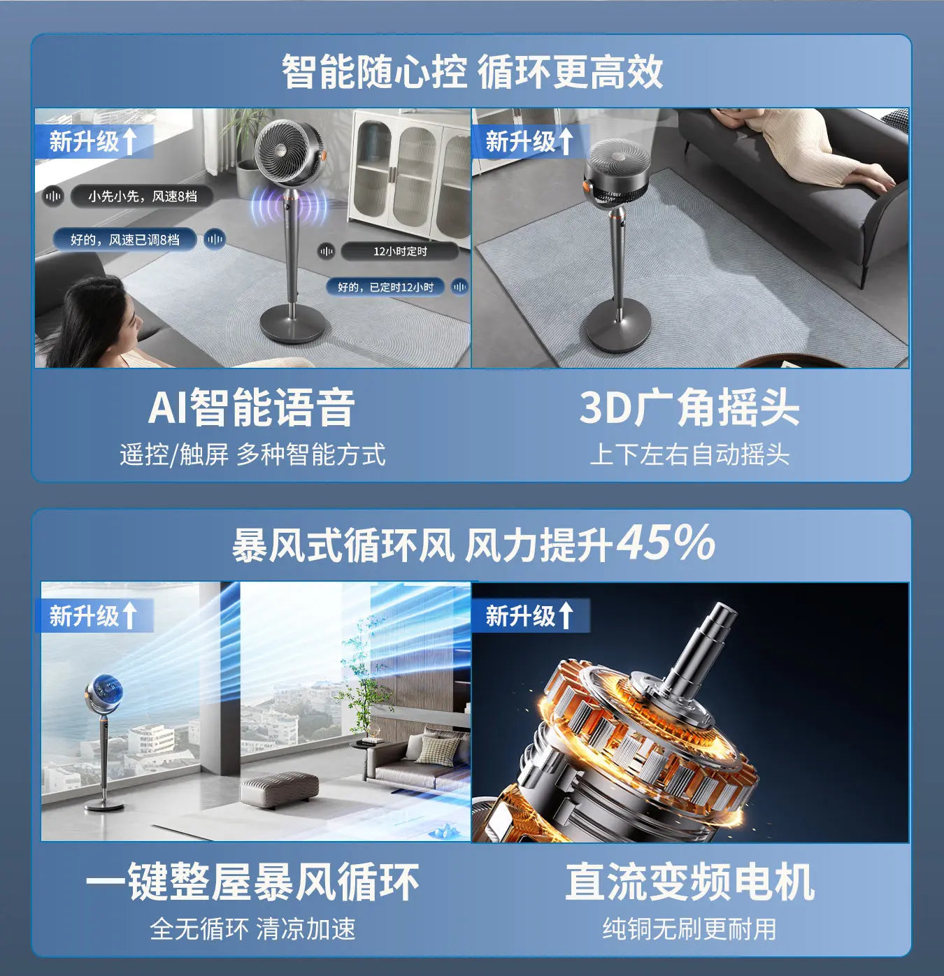 Smart Voice Control Tower Fan with Aromatherapy Energy Saving 12H Timer Adjustable Stand Pure Copper Motor Air Circulator