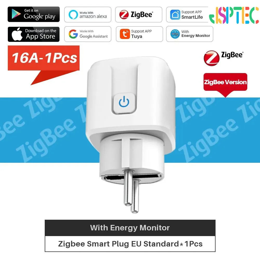 tuya Zigbee Smart Plug 20A EU Smart Socket With Power Monitoring Timing Function Voice Control Via Alexa Google Home Yandex