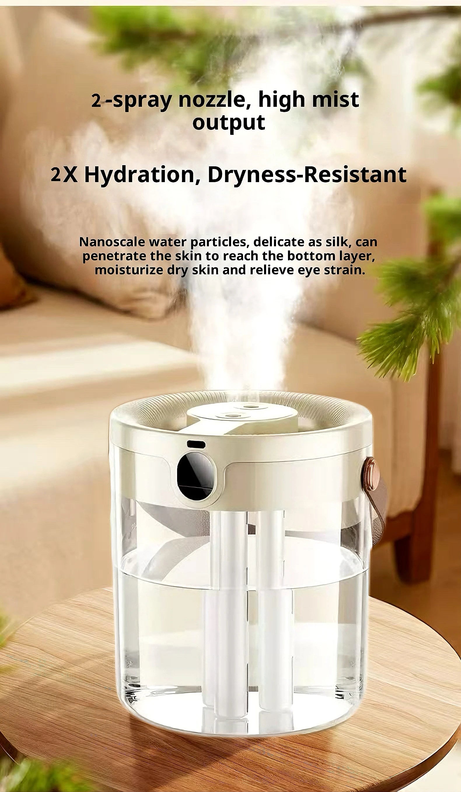 Smart 3 Spray Humidifier Digital Display Silent Large Volume Air Purifier Night Light Portable Desktop Home Bedroom Humidifier